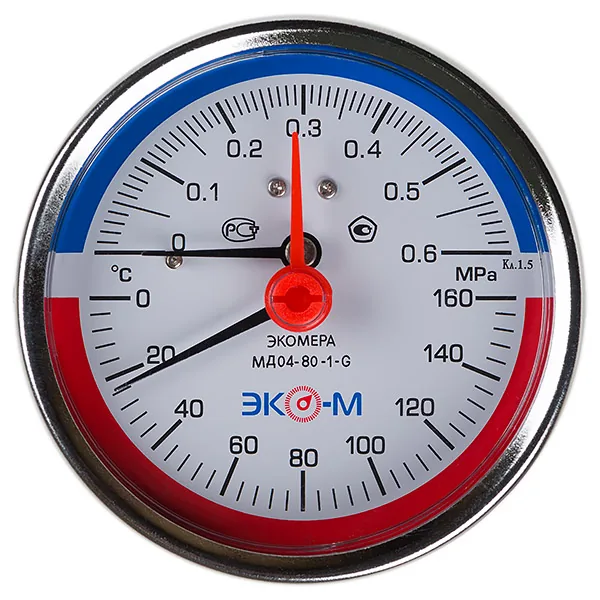 Термоманометр МД04-80 0...0.6 МПа 0...160 °С G1\4 L=40 Осевой
