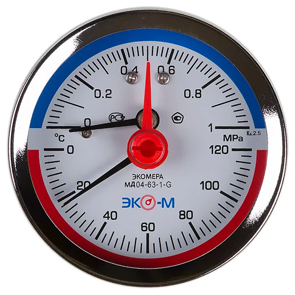 Термоманометр МД04-80 мм 0...1.6 МПа 0...120 °С G1\4 Осевой