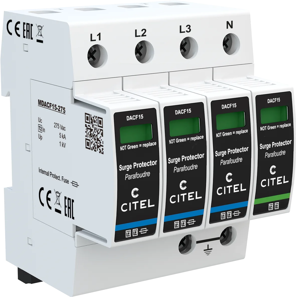 Устройство защиты от импульсных перенапряжений Citel DACF15S-31-275 (821310244), тип 2, встроенный предохранитель