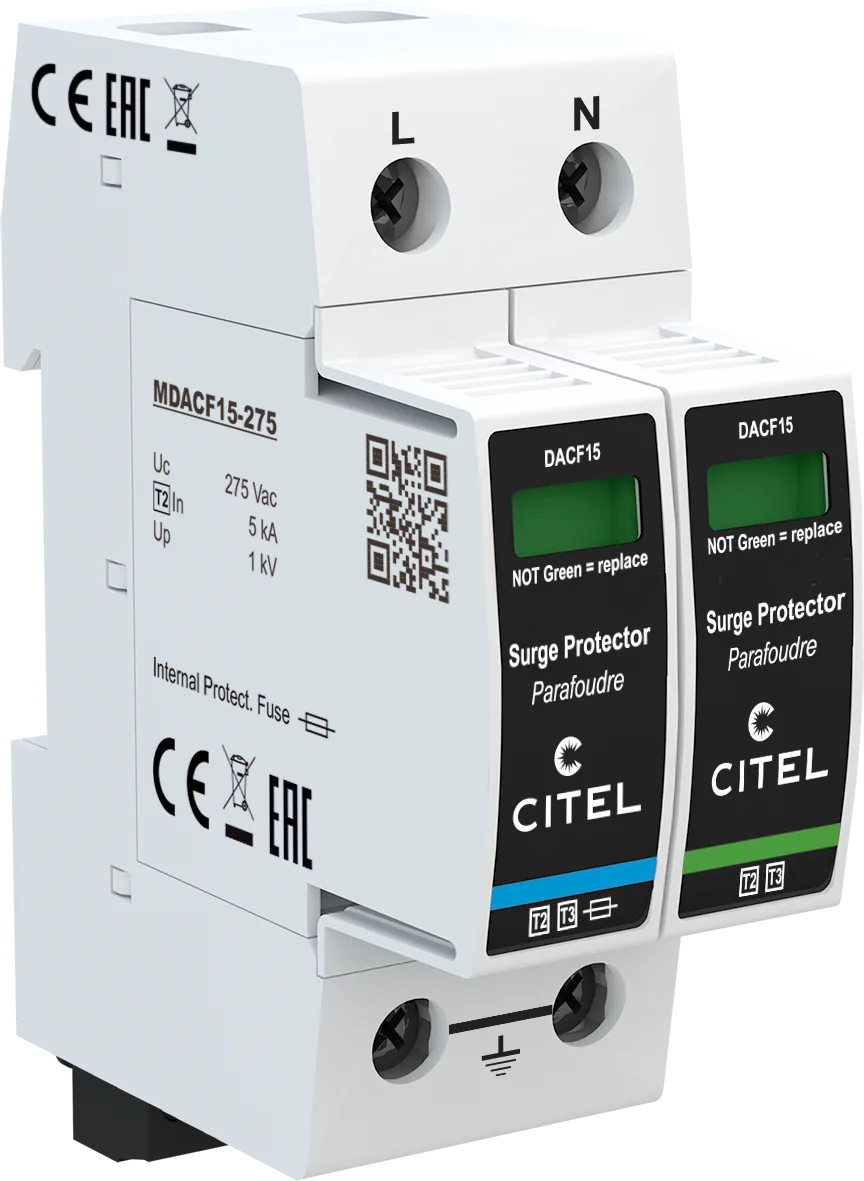 Устройство защиты от импульсных перенапряжений Citel DACF15S-11-275 (821310242), тип 2, встроенный предохранитель